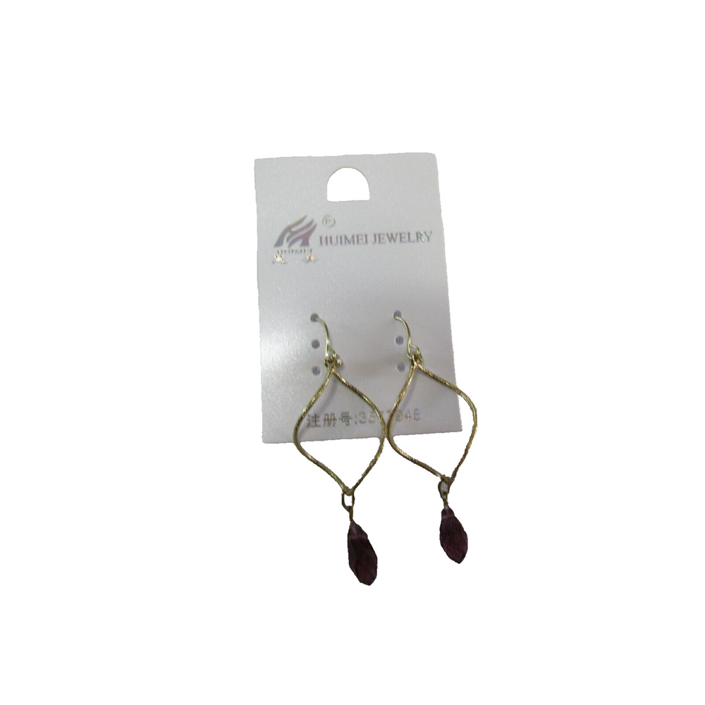 Huimei Gold Spiral Purple‎ Rhinestone Dangly Hook Earrings Boho Festive Open